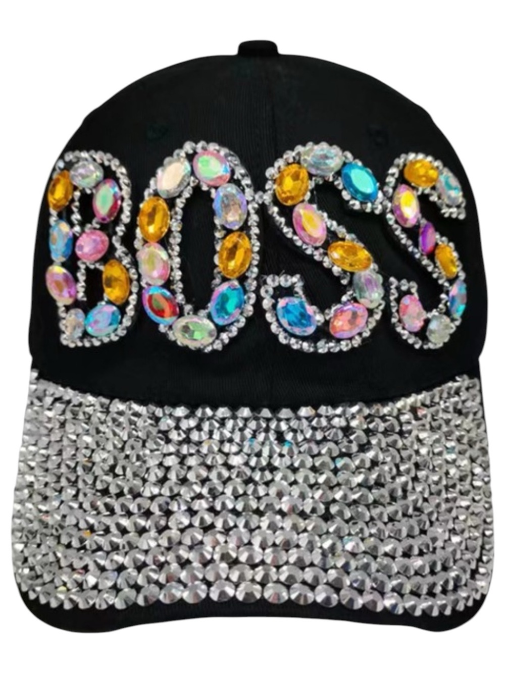 7142. Black Jeweled 'BOSS' Baseball Cap - Picture 2 of 2